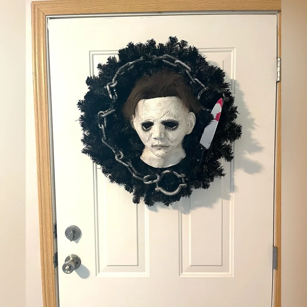Halloween Wreath Horror Movie Killer Mask Bloody Knife Halloween Horrir Film 24”